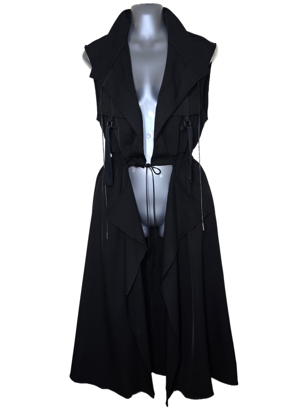 Kate Hewko Black Avant Garde Sleeveless Duster Vest One Size Cotton Blend 47”
